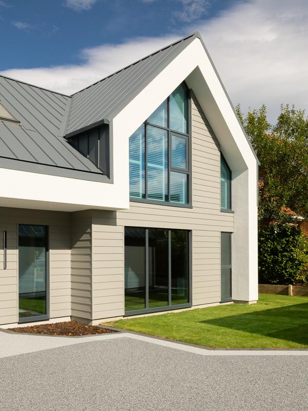 Portrait view of gable end with large windows
